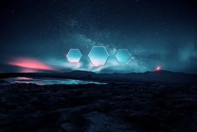 Cosmic Hexagons Under Aurora Borealis - free nature wallpaper 4000×2667