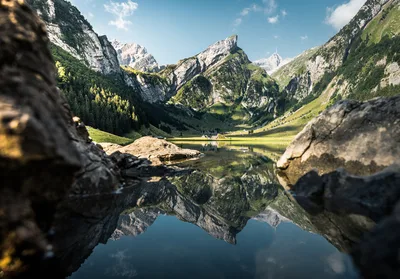 Alpine Mirror: Seealpsee's Perfect Reflection - free nature wallpaper 7680×5363