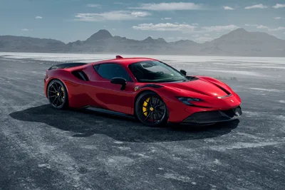 Red Ferrari SF90 Stradale in Desert Landscape - free cars & vehicles wallpaper 7931×5299