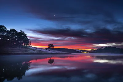 Crimson Dusk Reflected on Serene Waters - free nature wallpaper 7952×5304