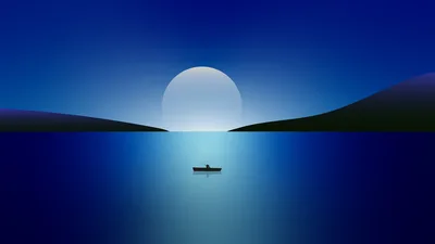 Moonlit Voyage: Solitary Sail in Blue Waters - free nature wallpaper 7680×4320