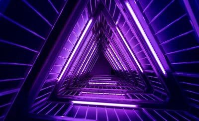 Neon Triangle Tunnel: Purple Glow Ascending - free architecture wallpaper 4200×2552