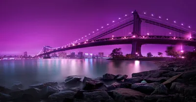 Purple Manhattan Bridge at Night - free city & urban wallpaper 11658×6112