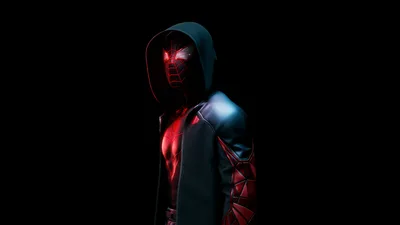 Miles Morales Neon Spider in Darkness - free dark wallpaper 5120×2880