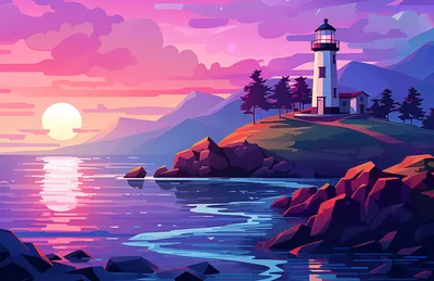 Vibrant Lighthouse Sunset Over Colorful Waters - free nature wallpaper 6480×4189