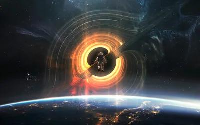 Astronaut's Journey Through the Cosmic Portal - free space wallpaper 5120×3200