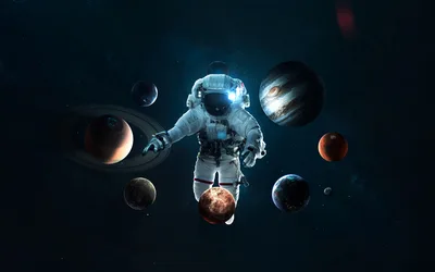 Astronaut Navigating The Celestial System - free space wallpaper 3840×2400