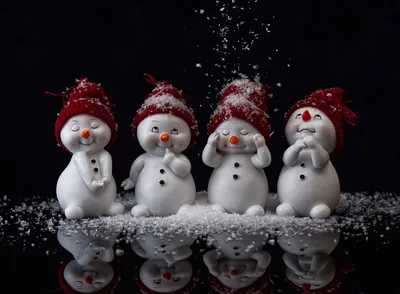 Cheerful Snowmen in Red Hats - free kids & cute wallpaper 5473×4016