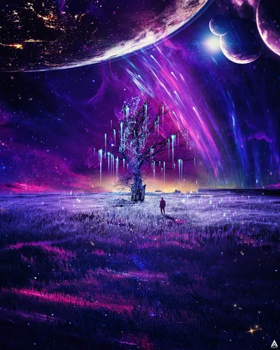 Mystic Solitude Under Psychedelic Skies - free fantasy wallpaper 3600×4500
