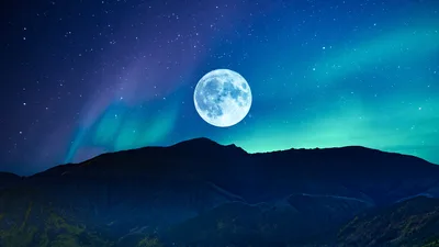 Moonlit Aurora Over Mountain Peaks - free nature wallpaper 7680×4320