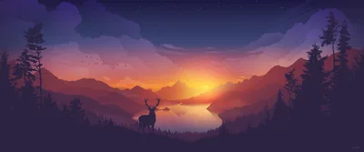 Deer at Dusk: Mountain Lake Serenity - free nature wallpaper 7680×3215