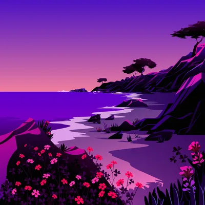 Purple Twilight Beach Landscape - free nature wallpaper 6016×6016