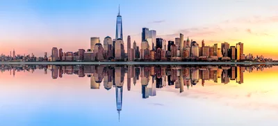Manhattan Sunset Reflection in Gold - free city & urban wallpaper 6144×2781