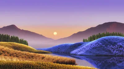 Surreal Dusk Over Golden Fields and Azure Waters - free nature wallpaper 4400×2475