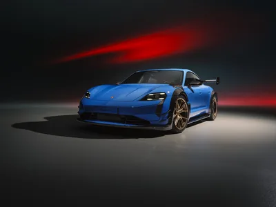 Blue Porsche Taycan Turbo GT in Darkness - free cars & vehicles wallpaper 5120×3840