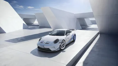 White Porsche 911 GT3 in Minimalist Concrete Gallery - free cars & vehicles wallpaper 5120×2880