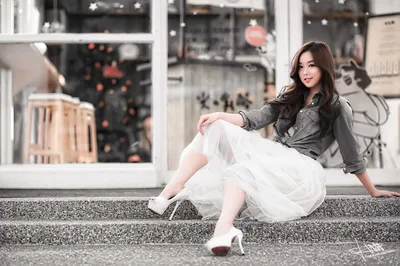 Woman in Denim Jacket and White Tulle Skirt Posing Outdoors - free people & portraits wallpaper 5120×3411