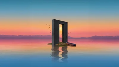 Portal to Serenity: A Dreamlike Sunset Reflection - free fantasy wallpaper 5120×2880