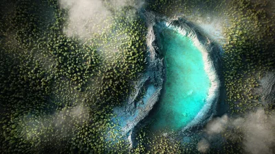 Emerald Crater Lake: Aerial Wilderness Vista - free nature wallpaper 5120×2880