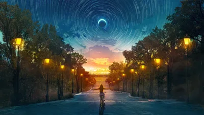 Moon Star Trails - free fantasy wallpaper 5120×2880