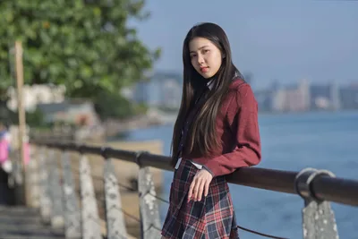 Seaside Portrait: Asian Woman in Plaid - free people & portraits wallpaper 5120×3418
