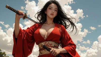 Crimson Warrior: Samurai Spirit Under Open Skies - free anime wallpaper 1920×1080