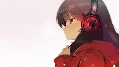 Winter Melody: Anime Girl in Red - free art & design wallpaper 1920×1080
