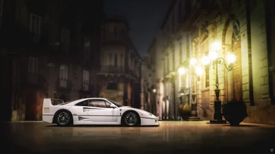 White Ferrari F40 Night Street - free cars & vehicles wallpaper 1920×1080