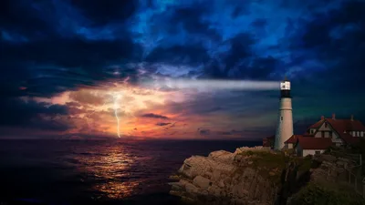 Stormy Night at the Lighthouse - free nature wallpaper 1920×1080