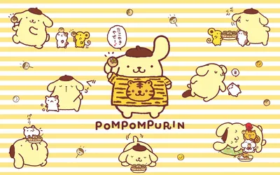 Pompompurin's Striped Kawaii Adventure - free anime wallpaper 5120×3200