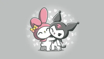 My Melody and Kuromi's Kawaii Friendship Hug - free anime wallpaper 7680×4320
