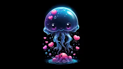 Glowing Love Jellyfish - Kawaii Heart Creature - free wallpaper 3840×2160