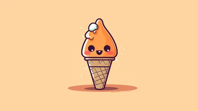 Cute Kawaii Ice Cream Delight in Pastel Orange - free anime wallpaper 5120×2880