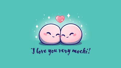 Kawaii Love: Very Mochi Cuddles in Cyan - free anime wallpaper 7680×4320