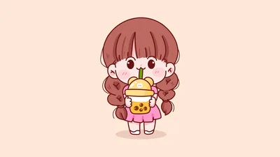 Kawaii Girl Enjoying Bubble Tea - free anime wallpaper 7680×4320