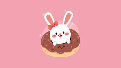 Cute Kawaii Rabbit in Pastel Pink Donut - free wallpaper 5120×2880