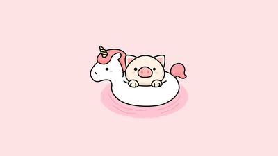 Kawaii Unicorn and Piggy Friends on Pink Cloud - free anime wallpaper 3840×2160