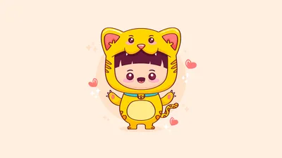Adorable Kawaii Cat Child in Cute Yellow Costume - free anime wallpaper 5120×2880