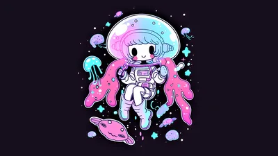 Cosmic Kawaii Astronaut in Neon Dreams - free anime wallpaper 7680×4320