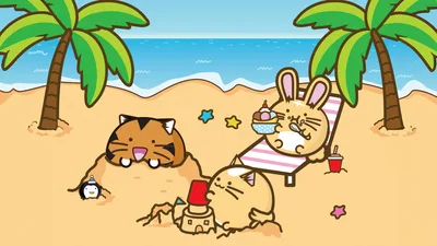 Fuzzballs Summer Beach Paradise - free anime wallpaper 5120×2880