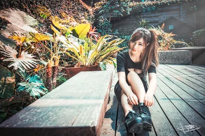 Woman Posing in Tropical Garden Courtyard - free people & portraits wallpaper 5760×3840