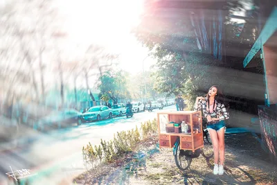 Woman With Vintage Bicycle Cart Under Urban Bridge - free people & portraits wallpaper 5760×3840