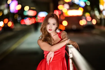 Woman in Red Dress at Night with City Lights - free people & portraits wallpaper 6144×4096