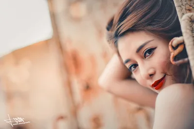 Young Woman with Red Lipstick Against Textured Wall - free people & portraits wallpaper 5760×3840