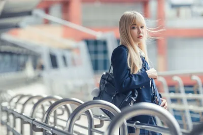 Blonde Woman in Navy Blazer on Urban Rooftop - free people & portraits wallpaper 5120×3418