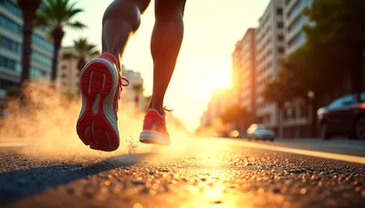 Urban Runner in Red Shoes at Sunset - free art & design wallpaper 4096×2336