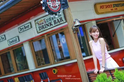 Young Woman Posing By Vintage Red Trolley Car - free people & portraits wallpaper 5760×3840