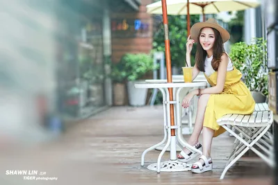 Woman in Yellow Dress at Outdoor Café Table - free people & portraits wallpaper 5760×3840