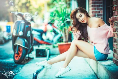 Young Woman Posing By Scooter In Urban Alley - free people & portraits wallpaper 5760×3840
