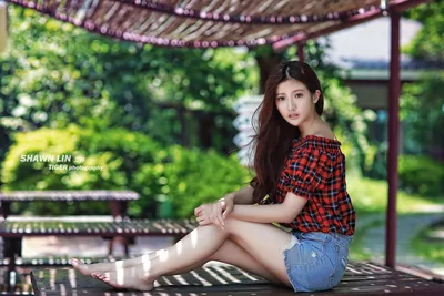 Woman in Red Plaid Shirt Sitting Under Garden Pergola - free people & portraits wallpaper 5760×3840